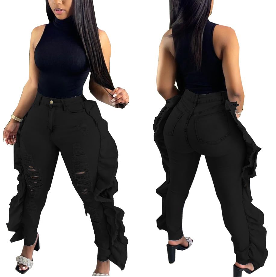 SperLucky Plus Size Jeans for Women Blue High Waisted Distressed Casual Jeans4