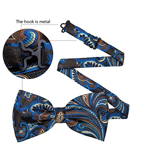 Image of YOHOWA Paisley Striped Men Bow Tie Pre-Tied Formal Adjustable Colorful Bowties Handkerchief Cufflinks Set Wedding Party
