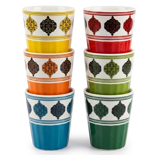 Image of Handcrafted Ceramic Kulhad Tea Cups Set, Handmade Floral Design, Eco-Friendly & Premium Festive Gift for Diwali, Weddings, Home Decor & Special Occasions (Classic (Set of 6))