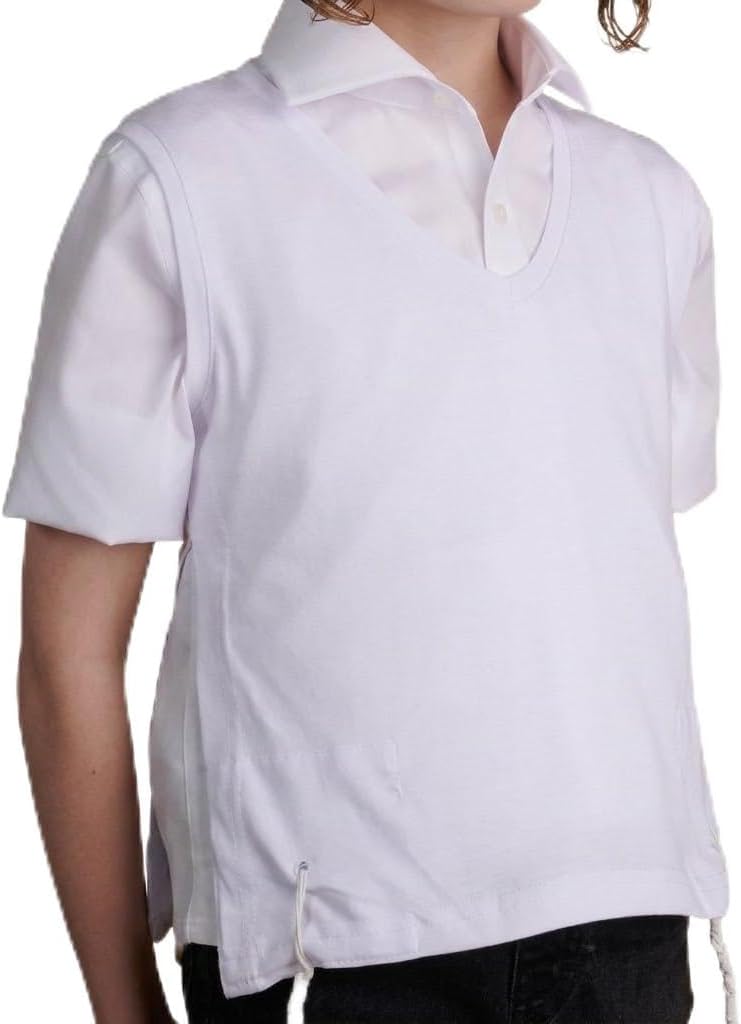 Kids Undershirt Tzitzis Round Neck with Meyuchad Strings, Tzitzit Undergarment with 1 Hole Design and Attached Tzitzis