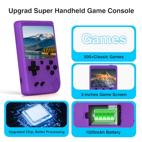 veoyya Mini Handheld Game Console, 3.0 Inch Screen, Retro Games Console 500+ Classic FC Games, Support for Connecting TV & 2 Players, Ideal Christmas or Birthday Gift - Image 3