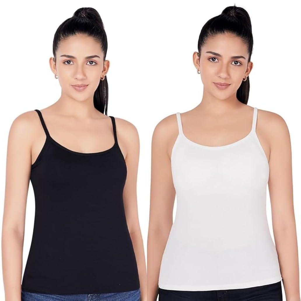 Camisole Women's Padded Adjustable Spaghetti Strap Bra Relaxed Fit Tank Top with Built-in Shelf Pack of 2-image-24