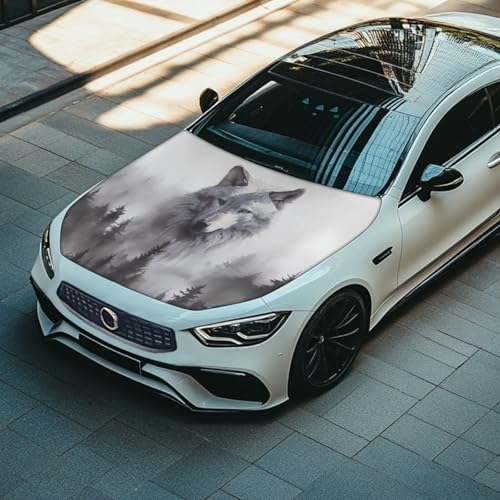 Image of Wolf White Car Hood Cover Polyester Elastic Fabrics Can be Washed Suitable for Large SUV and Pickup Trucks