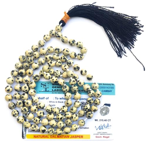 Image of Apnisanskriti Premium Dalmatian Jasper Stone Mala for Men and Women (6mm, AAA Quality, Lab Certified, 108+1) - Natural Stone Beads Mala - White & Black Dots Colour - Pack of 1