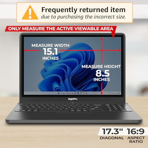 Image of SightPro 17.3 Inch 16:9 Laptop Privacy Screen Filter - Computer Monitor Privacy Shield and Anti-Glare Protector (Pack of 2)