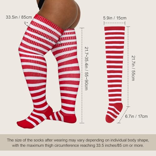 Image of DRESHOW Plus Size Thigh High Socks Striped Over Knee Long Boot Stockings Knee High Tube Socks Leg Warmers for Women