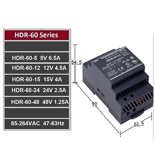 Fuente de alimentación conmutada HDR-60-12 convertidor modular AC a DC para carril DIN 2