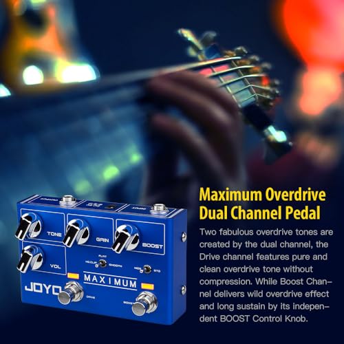 Image of JOYO Dual-Channel Overdrive Guitar Pedal, 2-Stage Drive & Boost with MOSFET /Diode Toggle & 3-Mode Tone Switch, True Bypass (Maximum R-05)