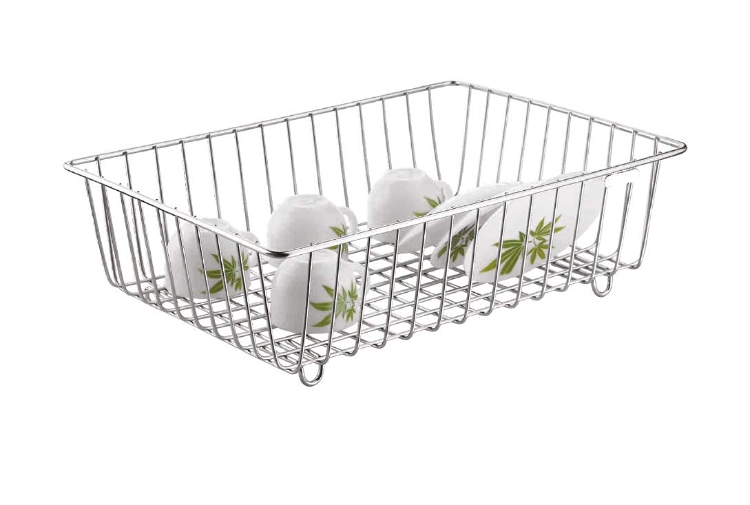 2heet Stainless Steel Utensils Dish Drainer Basket Rack for Kitchen (Silver), Standard