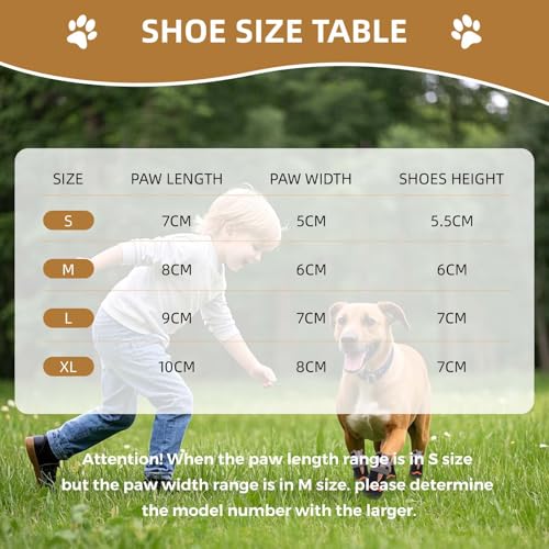 Ohcozzy Wasserdicht Hundeschuhe, Anti-Rutsch Hundestiefel mit reflektierenden Riemen, Verschleißfeste Gummisohle Hundeschuhe Pfotenschutz fürkleine, Mittlere und Große Hunde 4 Stück(L, Orange)