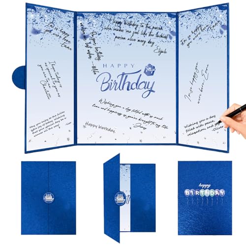 Image of Crenics Blue Birthday Decorations for Women Men, Creative Birthday Guest Sign in Book Alternative, Happy Birthday Signature Book 18 inch x 12 inch, Awesome Birthday Gifts for Girls or Boys