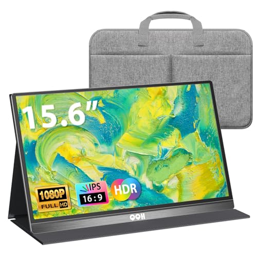 Image of QQH Portable Monitor 15.6inch FHD 1080P USB C HDMI Alloy Travel Computer Monitor with w /Smart Cover & Built-in Speaker, Plug&Play Ultra Slim Second External Screen for Laptop PC Phone Mac Xbox PS5 /4