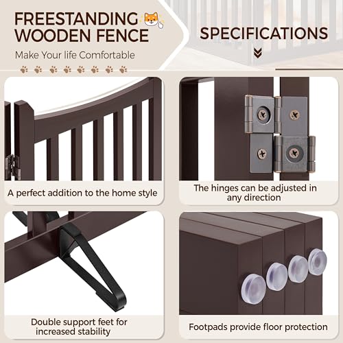 Image of Yaheetech Freestanding Pet Gate Indoor 4-Panel Wooden Stair Gate for Small and Medium Dogs, Foldable Dog Fence with 2 Support Feet,Pets Door for Doorways /Stairs /Halls /Kitchen (91cmH, Espresso)