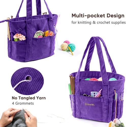 Image of MYBAGZING Crochet Bag and Tote - Corduroy Yarn Bag - Yarn Holder for Crocheting - Crochet Storage Bag for Crochet Hooks, Crochet Accessories, Knitting Bag for Crochet Lovers, Mother's Day Gift