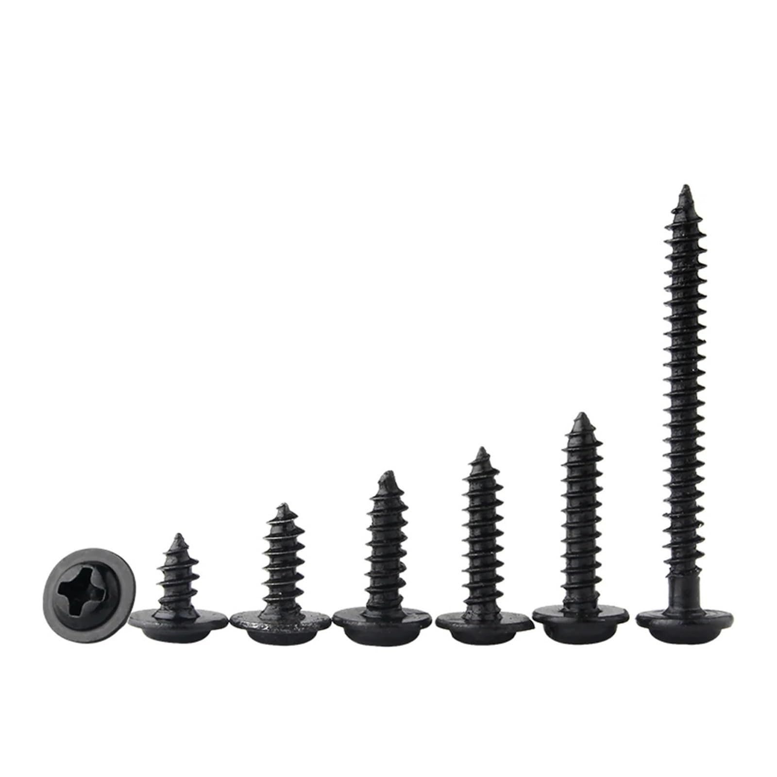 CHATROOM 50/100 Stück M3 M3.5 M4 Kreuzrundkopf Mit Unterlegscheibe Selbstschneidende Schraube Schwarze Kreuzschraube Aus Kohlenstoffstahl(M3 x100pcs,20mm)