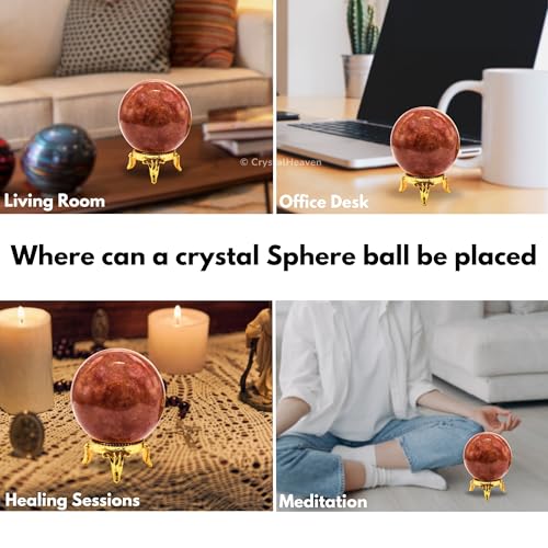 Image of Certified Strawberry Quartz Crystal Ball for Meditation - Premium Crystal Vastu Items for Home and Feng Shui Items for Good Luck - Ideal for Pooja Supplies and Spiritual Practices (1.5 inch Inch)