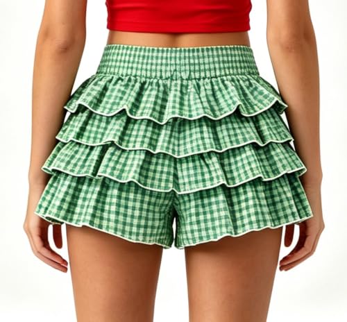Image of Women Layered Gingham Shorts Cute Bloomers Plaid Shorts | Gingham Ruffle Shorts, Polka Dot Mini Bloomer Shorts, Micro Boyshorts, Tiered, Checkered, Lolita Outfits, Going Out