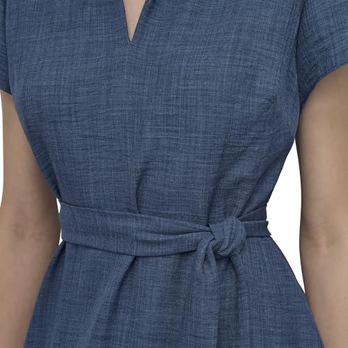 Image of DKNY Women's Short Sleeve Collared V-Neck Tie Waist Midi Dress
