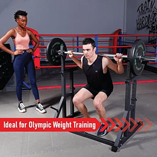 Body Revolution Heavy Duty Adjustable Squat Rack - With Weight Plate Storage, Dip Bars and Spotter Stands - Fitness Training Equipment for Men and Women