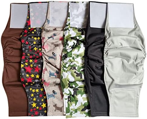 Washable Male Dog Diapers(6 Pack), Reusable Durable Male Dog Belly Bands (L-Waist 17.3~21.2inch)