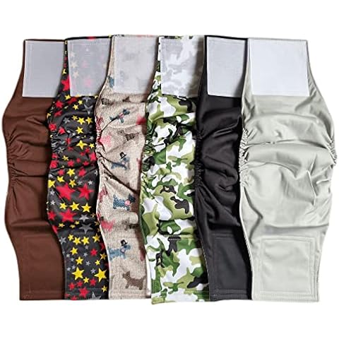Washable Male Dog Diapers(6 Pack), Reusable Durable Male Dog Belly Bands (L-Waist 17.3~21.2inch) Cover