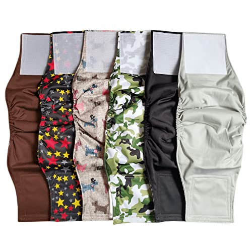 Washable Male Dog Diapers(6 Pack), Reusable Durable Male Dog Belly Bands (L-Waist 17.3~21.2Inch) #TOP1