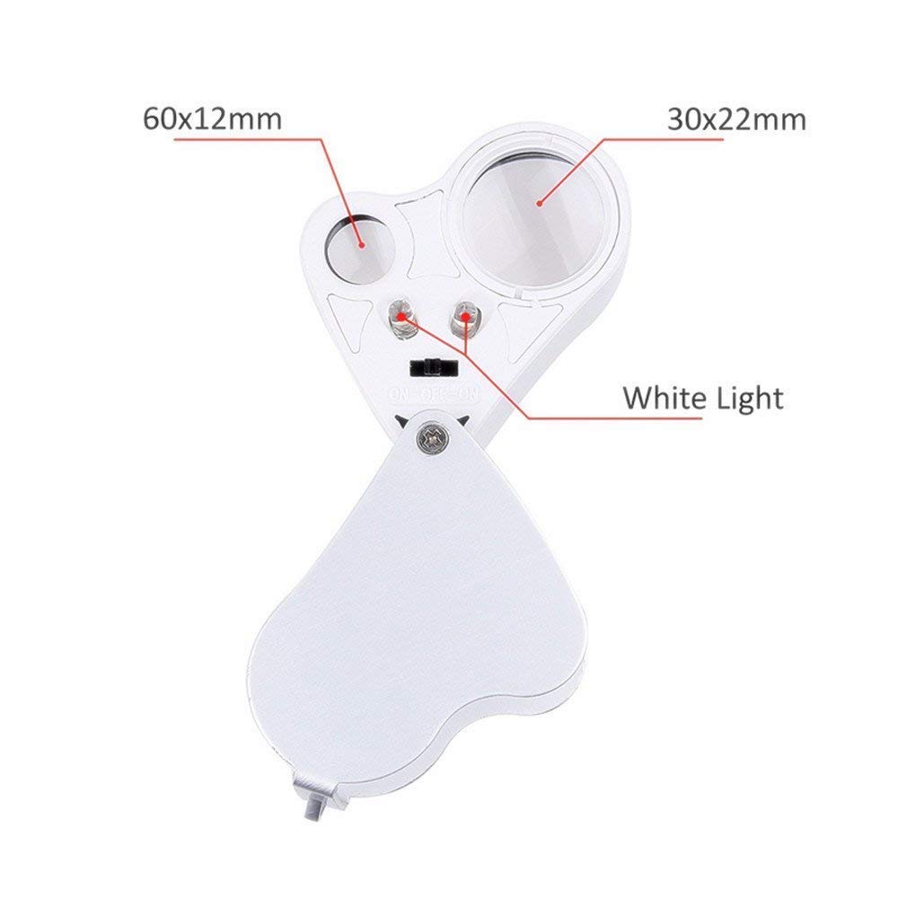 Lupa HD 30 Veces; 60 Veces; Lupa de joyero Lupa de joyería con iluminación LED Lupa Mini Lupa portátil de Mano Adecuada para Lectura, Joyas, Sellos Vision