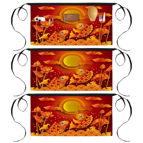 Demi-tablier pour cuisine et pâtisserie au motif de carpe rouge