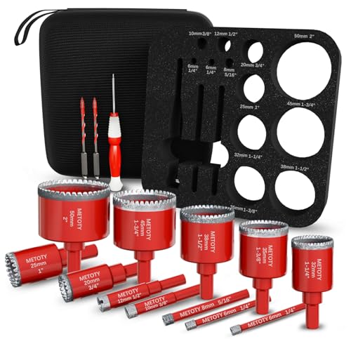 Diamond Hole Saw Drill Bit Set (15 PCS) (1/4"-2") Serrated Diamond Core Bits for Ceramic