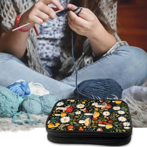 Image of Daisy Crochet Hook Case Portable Mushroom Crochet Organizers and Storage Soft Lightweight for Travel Outdoors Home Easy to Carry Washable