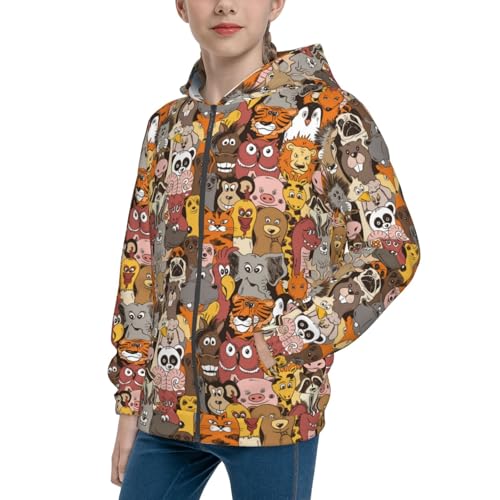 Colorful Funny Animals Kids Pullover Hoodies Boys Zip Up Sweatshirts Girls Athletic Clothes with Pocket - Main Image