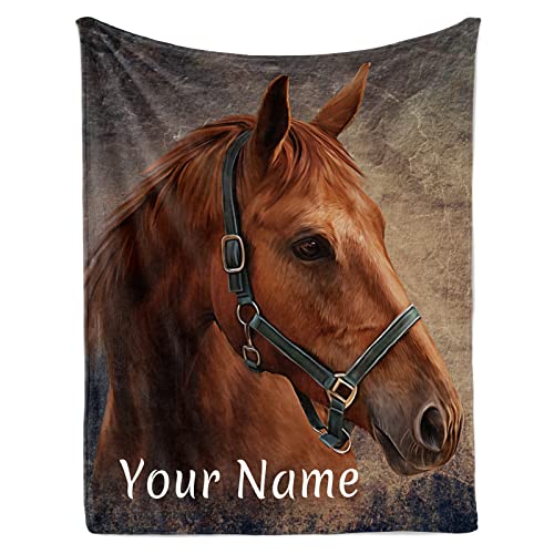FJAUOQ Manta roja vintage personalizada de caballo con tu nombre para sofá, silla, cama, oficina, viajes, camping, regalo de mujer, 60 x 80 pulgadas