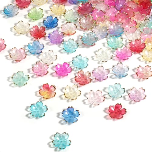 simarro 100 cuentas de flores de cerezo acrílicas, color degradado, perlas...