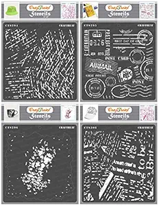 Texture Stencil for Craft and Art - Scratches, Postal, Grunge and NewsPrint (4Pcs) - Size: 6X6 Inches - Stencils Combo for Craft - Texture Design Stencil - Stencil for Texture Painting
