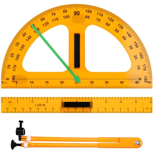 MotiMind 1 Set Large Mathematics Teaching Kit Including 1 Pcs Jumbo Teaching Ruler 1 Pcs Large Protractor 1 Pcs Geometry Compass Big Geometry Measurement Tool for Teacher Classroom Black Board