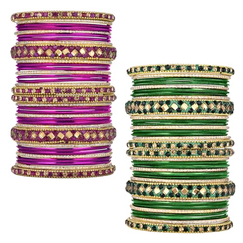 Image of Peora Stone Studded Chuda Metal Bangles Set Gift for Women
