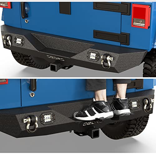 Oedro Rear Bumper Combo Compatible For 07-18 Jeep Wrangler Jk & Unlimited With 2" Hitch Receiver & 2 D-Ring & 2X Square Led Lights, Star Guardian Design, Upgraded Textured Black Rock Crawler Off Road #TOP4