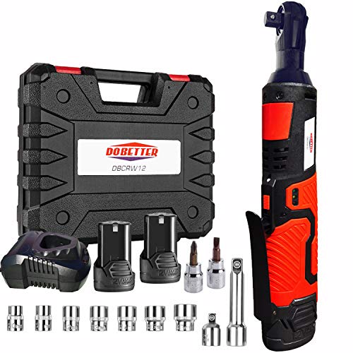 3/8" Cordless Electric Ratchet Wrench Set, Dobetter 40 Ft·lb Power Ratchet Tool with (2)