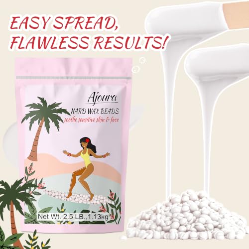 Image of Ajoura 2.5 lb Unscented Hard Wax Beads for Hair Removal, Brazilian Bikini Wax Refill for Full Body Women Men, Ideal for Legs, Face, Brazilian, Bikini, and Underarms, at Home Waxing for Sensitive Skin