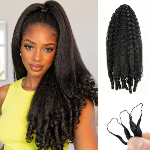 Kinky Straight Crochet Hair for Black Women with Sprial Ends 60g PreSeparated Feather Crochet Human Hair Invisible Reusable Human Crochet Hair Lightweight Hair Extensions Natural Black 16inch