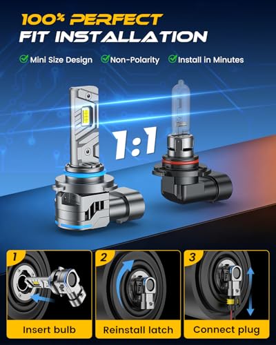 Image of FAHREN 9005 /HB3 Led Bulbs, 100,000LM 16X Brightness, 1:1 Mini Size with Cooling Fan, 6500K Cool White, IP68, Plug and Play, 95%+ Vehicle Adaptability, 9005 Fog HID Tail Light Assemblies, Pack of 2