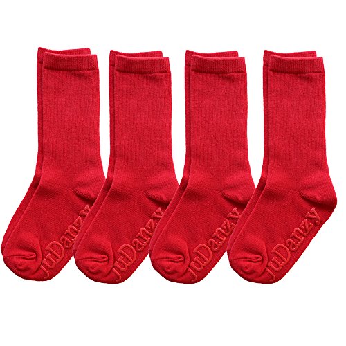 juDanzy 4 Pack of Mid-Calf Ribbed Socks with Anti-Slip Grips for School Uniform, Soccer, Sports, AFO