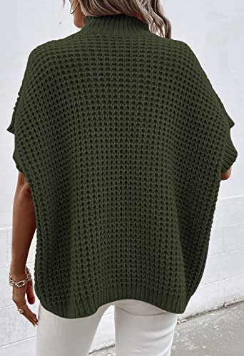 Image of Viottiset Womens Oversized Short Batwing Sleeve Mock Neck Sweater Vest Fall Sleeveless Pullover Knit Sweaters