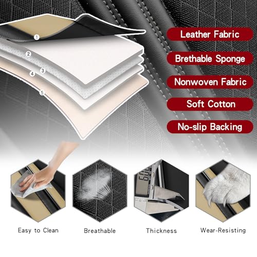 Image of Seat Covers Full Set,Nappa Leather Car Seat Covers for Front and Back,Waterproof Universal Fit Car Seat Cushion,Automotive Seat Protector for Most Sedans SUV Pick-Up Truck Sedans,Black&Beige