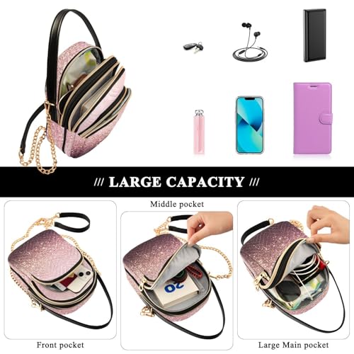 Rose Gold Shiny Glitter Crossbody Purse for Women Travel Handbag Small Shoulder Bag4