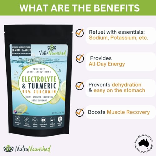 Image of Electrolyte Powder Infused with 95% Pure Organic Curcumin from Turmeric - Sports Energy Drink Mix - Hydration Powder Sugar Free - Lemon Flavor turmeric drink - 250g