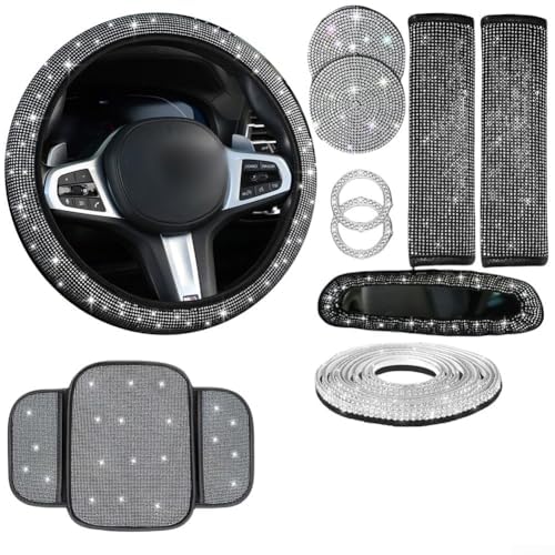 Lot de 10 housses de volant de voiture avec support de téléphone en strass et dessous de verre - Intérieur en velours ultra doux - Rose