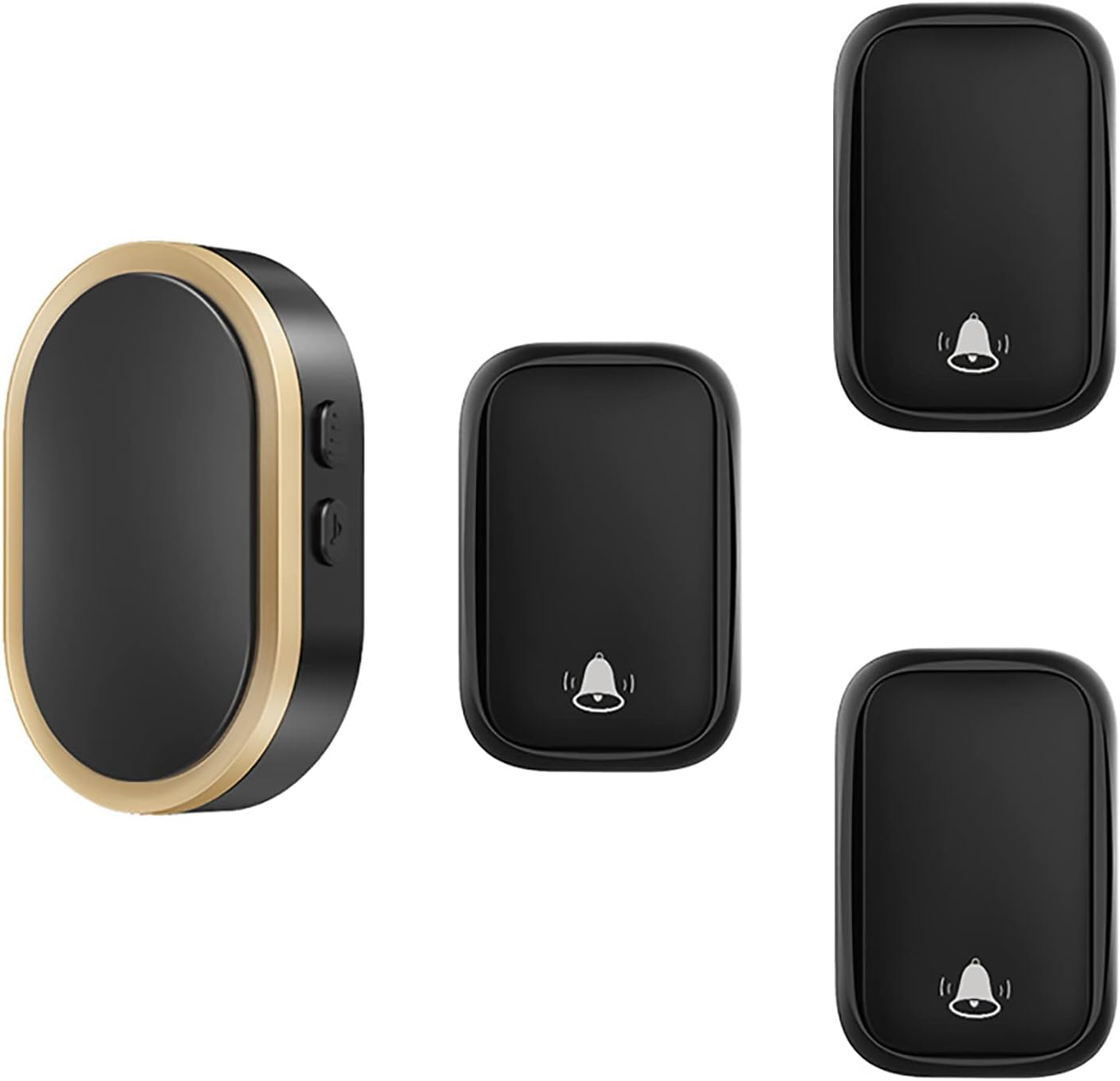 Kit de timbre inalámbrico para puerta, impermeable, con 36 campanillas, 4 niveles de volumen, diseño inalámbrico para casa, oficina, hotel, elegante acabado negro y dorado