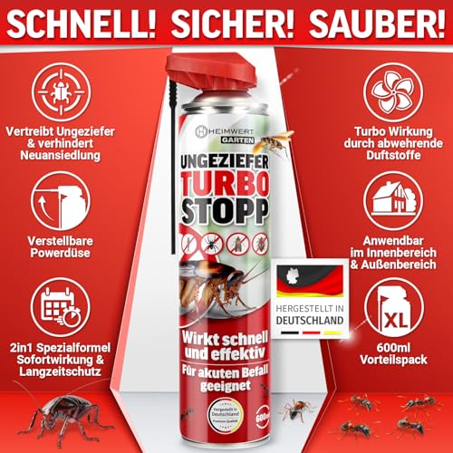 HEIMWERT Insektenspray Akut gegen Ungeziefer – Sofortige Wirkung mit Langzeitschutz gegen Ameisen, Mücken, Fliegen, Silberfische, Spinnen uvam - Spray Mittel für Wohnung + Garten 600 ml (600ml)