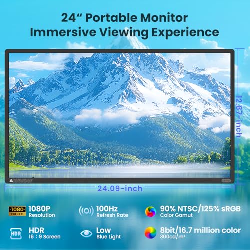 Image of Hyangin Used Like New 24-inch Large Portable Monitor for Laptop, 2026 Upgraded 1080P FHD 100Hz Portable Screen,125% sRGB IPS Portable Second Monitor with Adjustable Stand for Laptop, MacBook, Phones